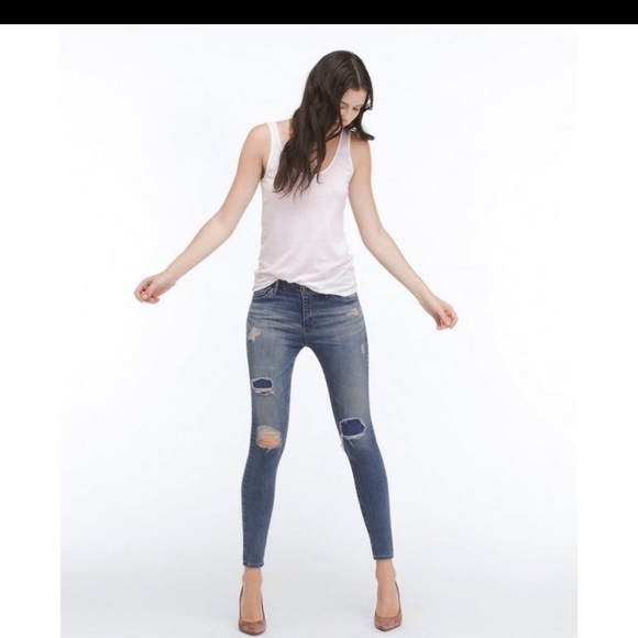 Adriano Goldschmied the Middi Ankle Distressed Mid Rise Skinny Blue Jeans - Picture 2 of 16